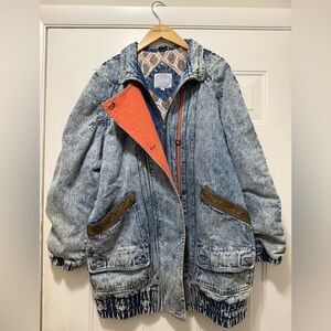 80’s Acid Wash Denim Jacket with hot pink detail